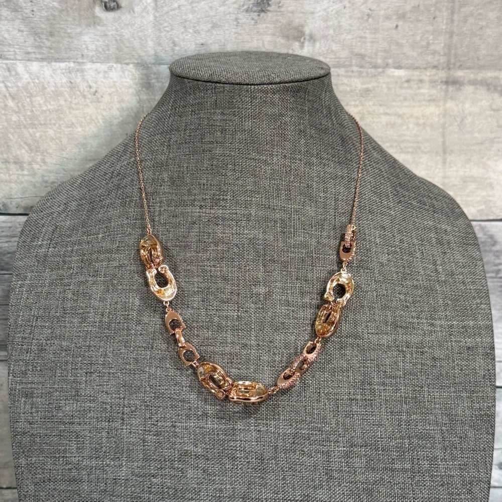 COACH Faceted Crystal Signature Link Slider Necklace In RoseGold